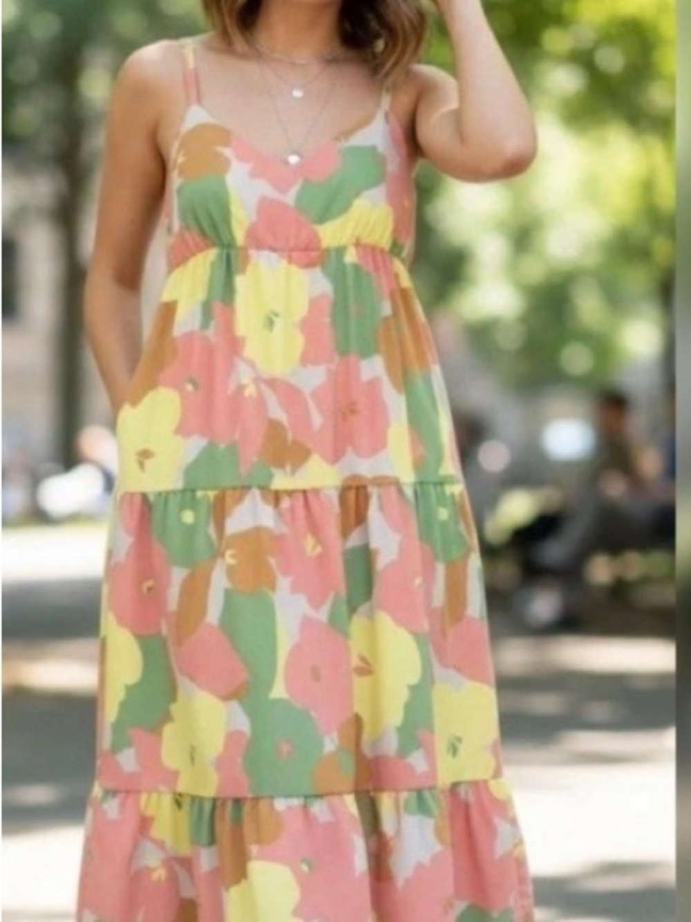 Halogen (by Sanctuary) Floral Large Tiered Maxi Dress in Pink, Yellow & Green